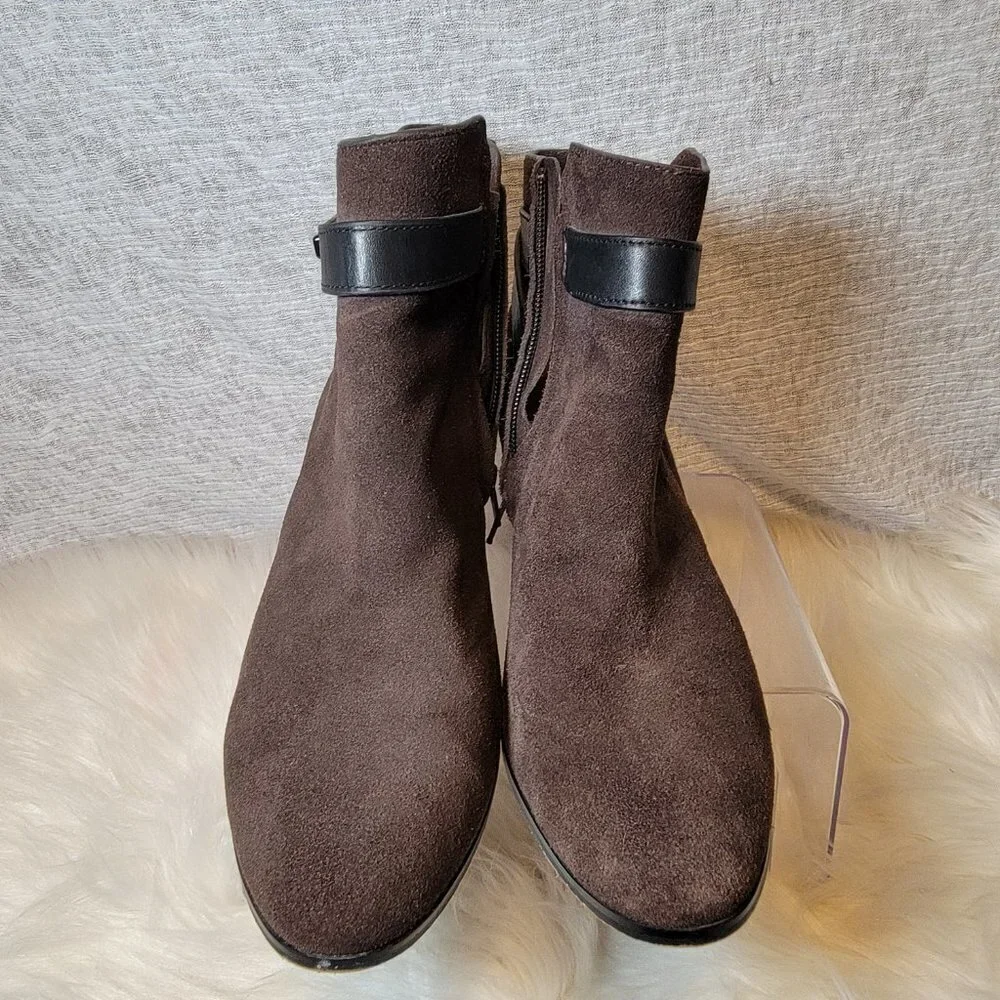 Coach Brown Leather Suede Patricia Block Mid Heel Booties Ankle Boot Classic 10B